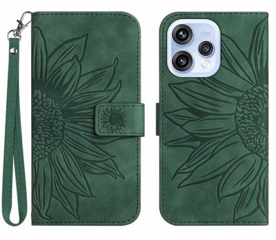 Coverup Hoesje - Geschikt voor OPPO Reno15 Hoesje - Coverup Zonnebloem Book Case met Koord - Groen