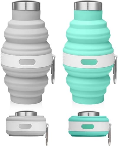 Thijox - 2 Stuks Opvouwbare Waterfles 500 ml - BPA-vrij Siliconen Fles met Karabijnhaak - Draagbaar en Flexibel voor Kamperen, Fietsen, Reizen en Spor