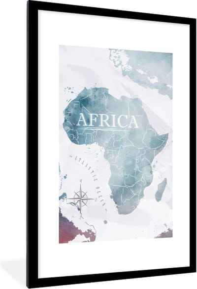 Poster in lijst - Fotolijst 60x90 cm - Posters - Wereldkaart - Afrika - Blauw - Posterlijst zwart - Decoratie - Wanddecoratie woonkamer - Muurdecoratie slaapkamer