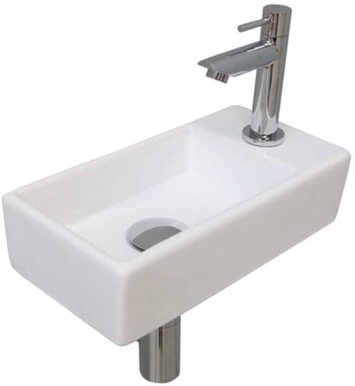 INK - Fonteinpack Porselein Rechts incl. Fonteinkraan - Design Sifon - Design Plug en Montageset - 360x180x90 Mm - Glans Wit/chroom