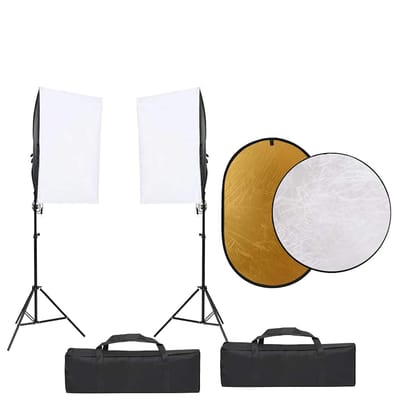 vidaXL - Fotostudioset - met - verlichtingsset, - achtergrond - en - reflector
