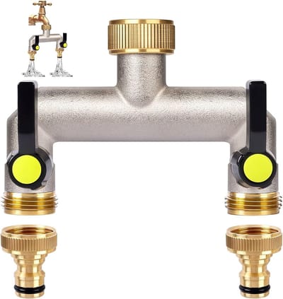 2-Weg Waterkraan Verdeler met Verlengde Handgreep, Koper Aansluiting voor Tuin en Wasmachine, 3/4 Inch naar 1/2 Inch Faucet Verbinding, Ideaal voor Thuisgebruik