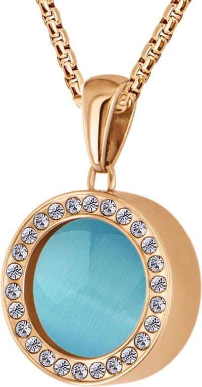Quiges 12mm Mini Munt Hanger Rosékleurig RVS Glans met Cat's Eye Blauw Munt en Box Ketting Ankerketting 42-46cm