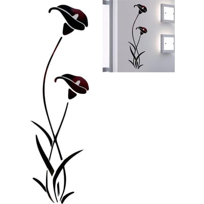 Bloem Spiegel Muursticker Verwijderbare Spiegelsticker Moderne Muursticker Woondecoratie zwart