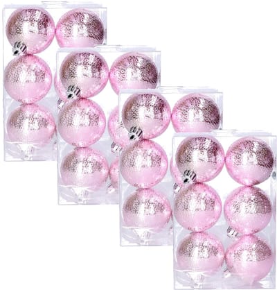 Cosy & Trendy cirkel motief kerstballen - 24x - roze - Dia 6 cm - kunststof - Kerstboomversiering