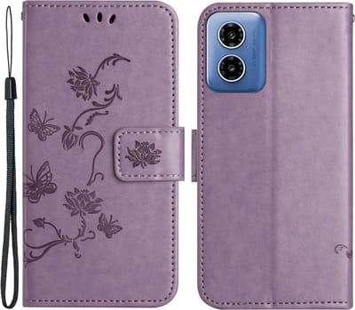 Coverup Hoesje - Geschikt voor Motorola Moto G04(s) / G24 (Power) / E14 Hoesje - Coverup Bloemen & Vlinders Book Case - Lila