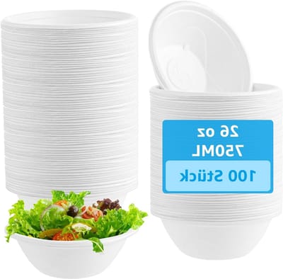 Set van 150 Wegwerp Soepkommen van Suikerriet - Composteerbare, Ronde 480ml Kommen voor Feestjes en Picknicks