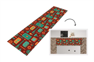 Keukenloper 200x50 cm - Keukenmat vinyl Patroon - Retro - Gereedschap - Keukenmatten loper - Keuken vloerkleed tapijt