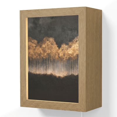 Wandlamp 15x20 cm - Oplaadbaar - Gouden Bomen in Mistig Landschap - Wandlampen binnen woonkamer - Slaapkamer lamp met kabel - Decoratieve nachtlamp - Vloerlamp snoer