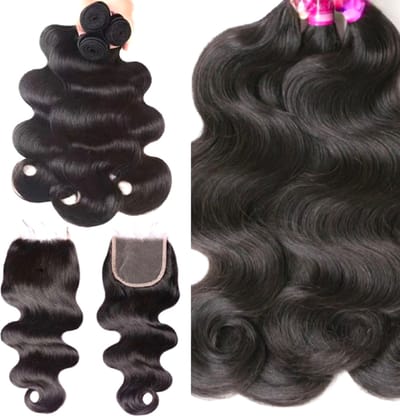 Frazimashop-Braziliaan body wave weave -100% human Hair- Haarextension - 22 inches golf 3 Bundels met closure 4x4 20 inches