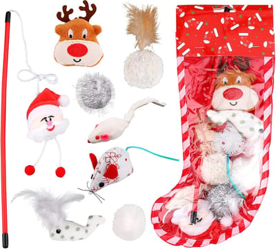 10 Delige Kerst Kattenspeelgoed Set Interactief Speelgoed voor Binnenkatten en Kittens