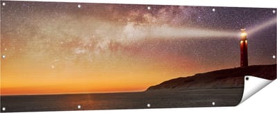 Gards Tuinposter Vuurtoren Texel in de Nacht - 180x60 cm - Tuindoek - Tuindecoratie - Wanddecoratie buiten - Tuinschilderij