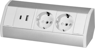 Orno Hoekstekkerdoos - Stekkerblok met 2 Stopcontacten - USB A & C - Opbouw Stekkerdoos met 60 cm kabel - Wit/Zilver