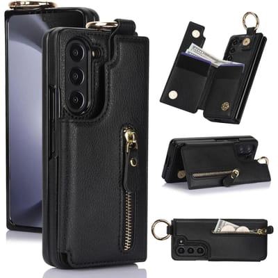 Opvouwbare Kaarthouder Vingerring Lederen Standaard Hoes voor Samsung Galaxy Z Fold 3 4 5 5G ZFold4 Ritsportemonnee Zakelijk ZFold5 Hoes For Samsung Z Fold 6