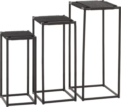 Set van 3 bloementafels MCW-N70, bijzettafel, bloemenstandaard, stapelbaar, metalen papieren koord ~ antraciet