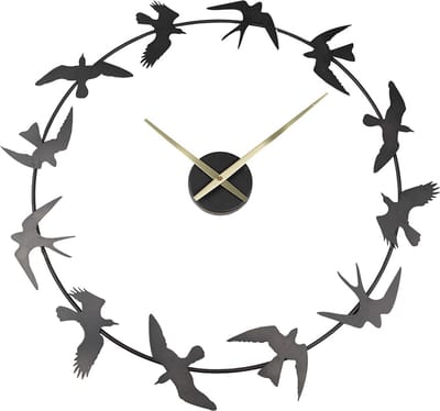 Clayre & Eef Wandklok 69x66 cm Zwart IJzer Vogels