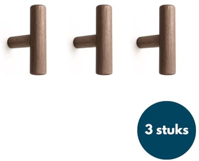 Jashaken hout - Walnoot licht - Kapstok haken - Wandhaken - Wandkapstok - 3 stuks