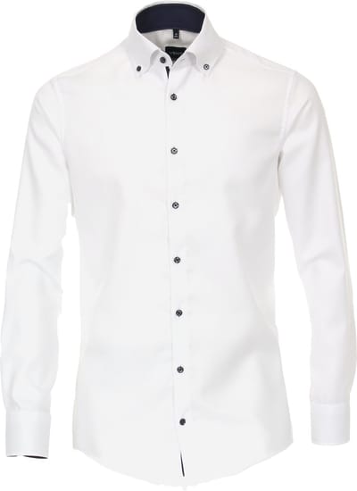 VENTI modern fit overhemd - dobby - wit - Strijkvriendelijk - Boordmaat: 36