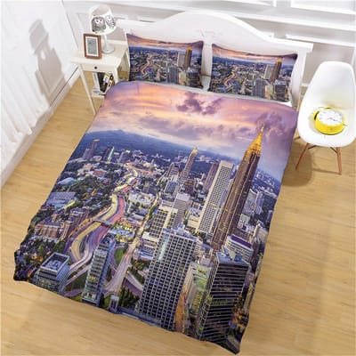 Stadsgezicht met Hoge Gebouwen 3D Beddengoedsets Exquise Benodigdheden Dekbedovertrek Bed Dekbedset Beddengoed Luxe Verjaardagscadeau W90xL190cm