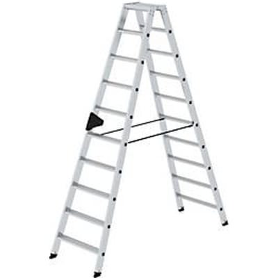 Munk trapladder, 2 x 10 treden, rechthoekige buisbomen, 80 mm gegroefde treden, 150 kg draagvermogen, nivello® ladderschoenen, ergo-pad® gripzone, 4-voudige vergrendeling
