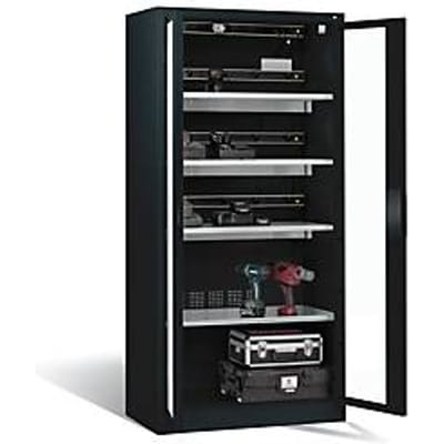 C+P Comfort acculaadkast met kijkvenster van acrylglas, H 1950 x B 930 x D 500 mm, antraciet