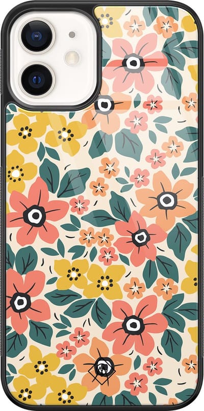 Casimoda® hoesje - Geschikt voor iPhone 12 - Blossom - Luxe Hard Case Zwart - Backcover telefoonhoesje - Multi