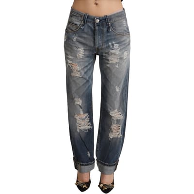 Versleten Boyfriend Jeans Gescheurde Denim Broek