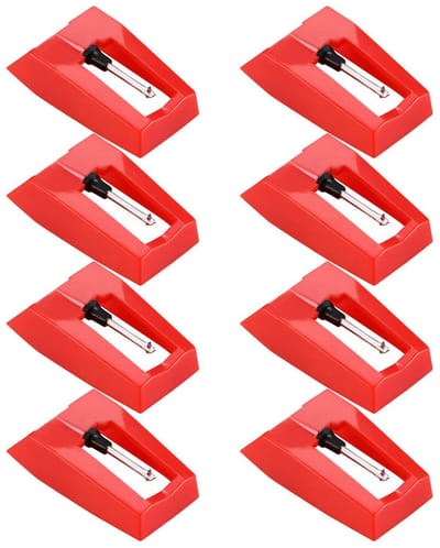 EXCITAT Draaitafelnaald - Universele vervangende draaitafelnaald - Geschikt voor vinylplatenspelers, platenspelernaalden - Rood - 8 stuks