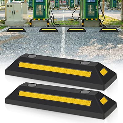 Parkeerblokkering Rubber Wielstopper met Reflecterende Strepen voor Garage en Parkeerplaatsen - 2 Stuks