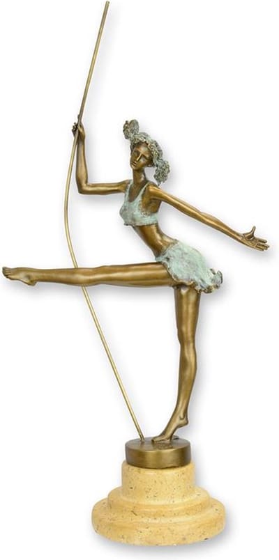 Bronzen beeld ballerina sculptuur - Beeldje & Sculptuur - bronzen beeld danseres, Art Deco - handgegoten brons - luxe woondecoratie - ideaal cadeau - 30 cm - bruin/groen patina