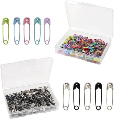 Mini Veiligheidsnaalden Set van 240 Stuks - 19mm voor Kleding, Labels en Creatieve Projecten in Zwart en Kleur met 2 Opbergdozen