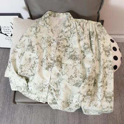 Pyjama Set in Chinese Stijl met Inktprint Vintage voor Dames Nachtkleding Herfst Casual Alles-match Damespyjama Koreaans Nieuw Nachtkleding XXL gray