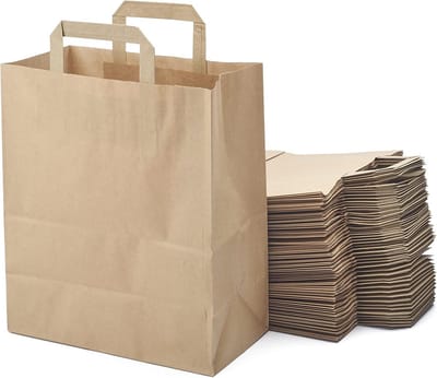 50x Kraft Winkelzakken Bruin met Platte Handvatten - Cadeautas voor Cadeaus & Boodschappen (25x14x30cm)