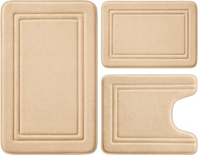 Badmat set - Badkamer tapijt - Veiligheid en comfort - Traagschuim vulling - 3-delig - Beige