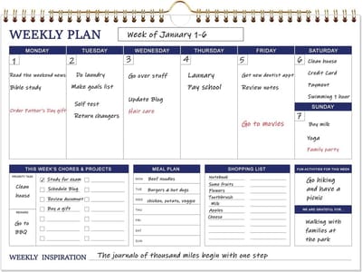 Grote Spiraalvormige Gezinsplanner voor Wekelijkse Planning en Organisatie