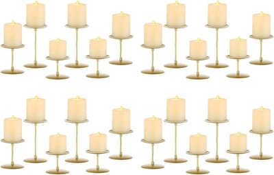 Set van 24 Metalen Kaarsenhouders Goudkleurig - Vintage & Moderne Tafeldecoratie