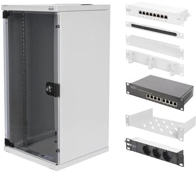 10 Inch Netwerkkast Set - Plank, Contactdoosstrip, Patchpaneel en Switch voor Efficiënt Netwerkbeheer
