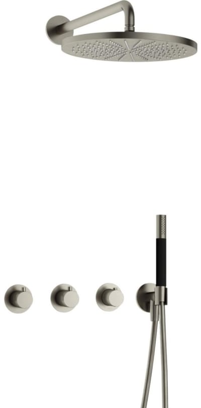 Hotbath Cobber - CB7067 - Inbouw Regendoucheset - Geborsteld Nikkel - 2 Stopkranen - Thermostatisch - Wandarm 40 cm - Hoofddouche 300 mm - Staafhanddouche - met M106 - Waterbesparend