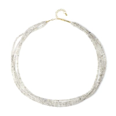 Cavill - Zilveren Halsketting met Cambodjaanse Zirkonen 3 mm Rond Gefacetteerd - 925 Sterling Zilver Verguld - Verstelbaar - Meerstrengig & Elegant