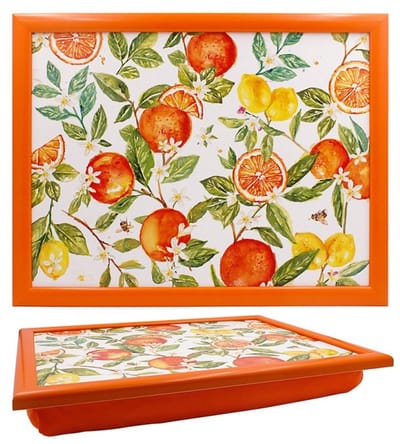 Cosy Creations- Laptray - Schoottafel - Schootkussen - Laptoptafel - Dienblad met kussen -citrus fruit 43x33x6.5cm met Pepermuntdoosje