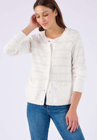 Damart - Cardigan vest kort tricot - Dames - Wit - XXL