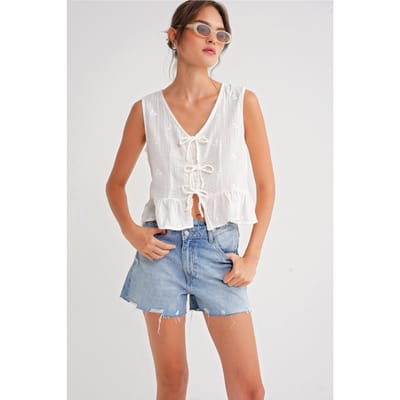 Gestreepte V-hals Crop Blouse met Strik