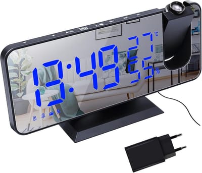 Projectie wekker - Nachtklok - Tijd Weergeven - Radio en Temperatuur - 18.5 cm - Zwart