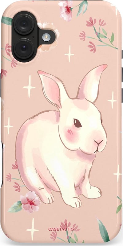 Casetastic hoesje geschikt voor Apple iPhone 16 Plus - MagSafe - Dubbellaagse bescherming - Schattig konijntje - Fashion Case - Zand Perzik