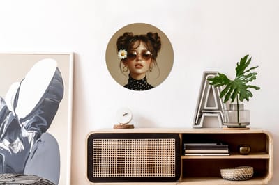 WallCircle - Wandcirkel - Muurcirkel - Vrouw - Beige - Bloem - Modern - Portret - Aluminium - Dibond - 30x30 cm - Binnen en Buiten
