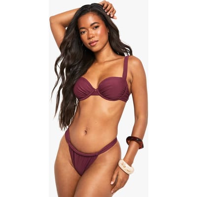 boohoo Dames Badkleding Essentials Geraffelde Slip | Violet | Maat: 44