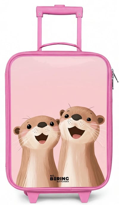 NoBoringSuitcases.com® - Kinderkoffer roze - Kindertrolley meisje - Otters - Lachen - Roze - Illustratie - Koffer kind lichtgewicht - Reiskoffer trolley voor kinderen - Koffertje met lichtgevende wieltjes - Rolkoffer