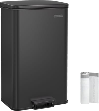 FurnStar – Keukenpedaalemmer 40L – Grote Afvalbak met Soft-Close Deksel – Staal – Inclusief 15 Vuilniszakken– 34,8 x 32,1 x 55,7 cm – Zwart