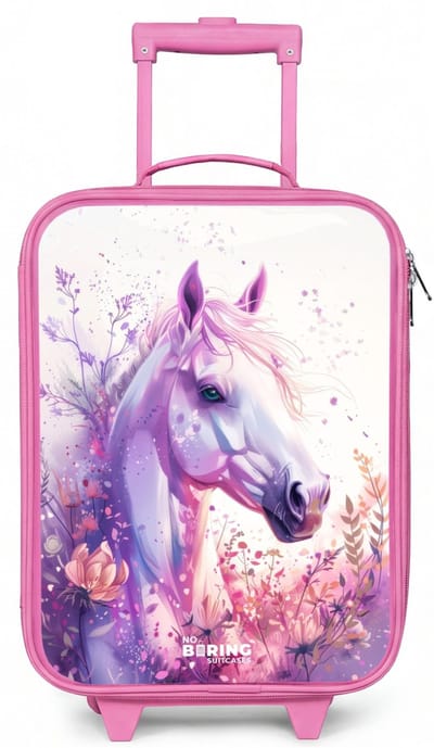 NoBoringSuitcases.com® - Kinderkoffer roze - Kindertrolley meisje - Parelachtige Pony - Koffer kind lichtgewicht - Reiskoffer trolley voor kinderen - Koffertje met lichtgevende wieltjes - Rolkoffer