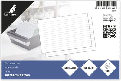 Kangaro systeemkaart - 100 x 150 mm - lijn - 100 stuks - indexkaart